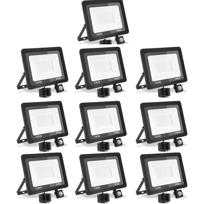 Projecteur LED Extérieur 100W Avec Détecteur De Mouvement YIQIBRO - 10000LM, IP67, Réglage Distance/Durée - Pour Jardin, Garage