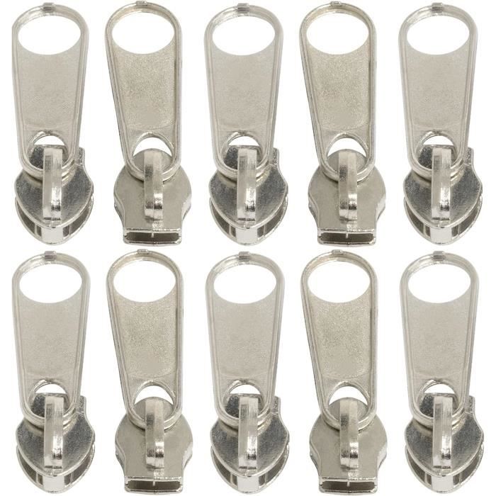 Lot De 10 Curseurs Métalliques N°3 Sans Verrouillage Pour Fermetures éclair Spiral Nylon 3mm – Réparation Et Couture