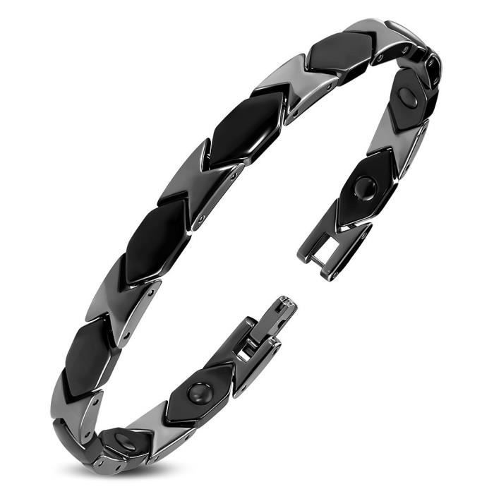 Bracelet pour homme - Céramique noire et tungstène argent - 20cm