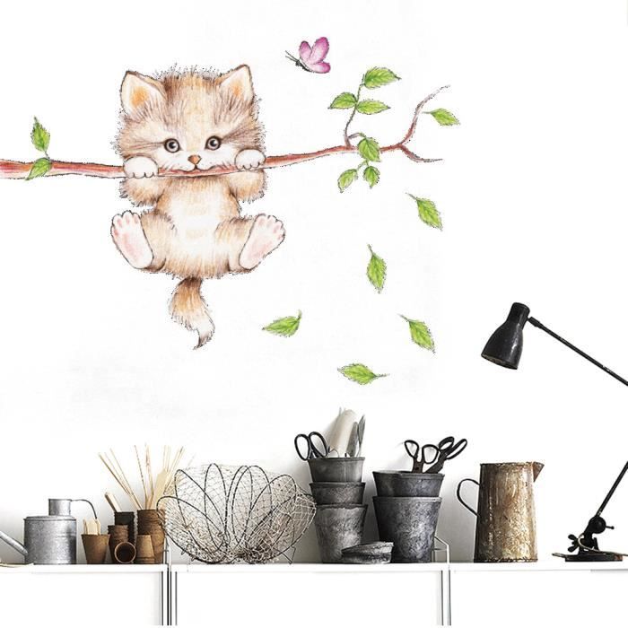 Autocollants Muraux Branche D Arbre Papillon Chat Mignon Pour Les Chambres D Enfants Decoration De La Maison Bande Dessinee Stickers Cdiscount Maison