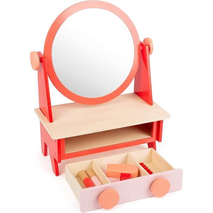 DREAMADE Coiffeuse Enfant avec Miroir et Tabouret, Ensemble Coiffeuse