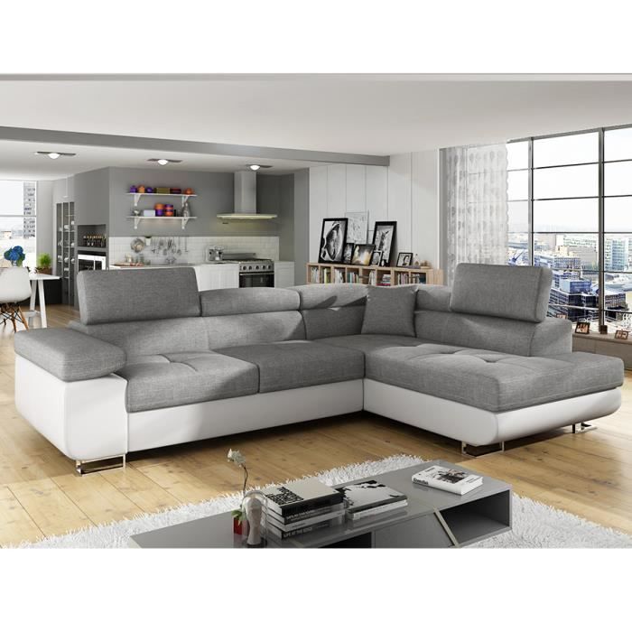 Canape D Angle Convertible Gris Et Blanc Liam 4 2 Couleurs Au
