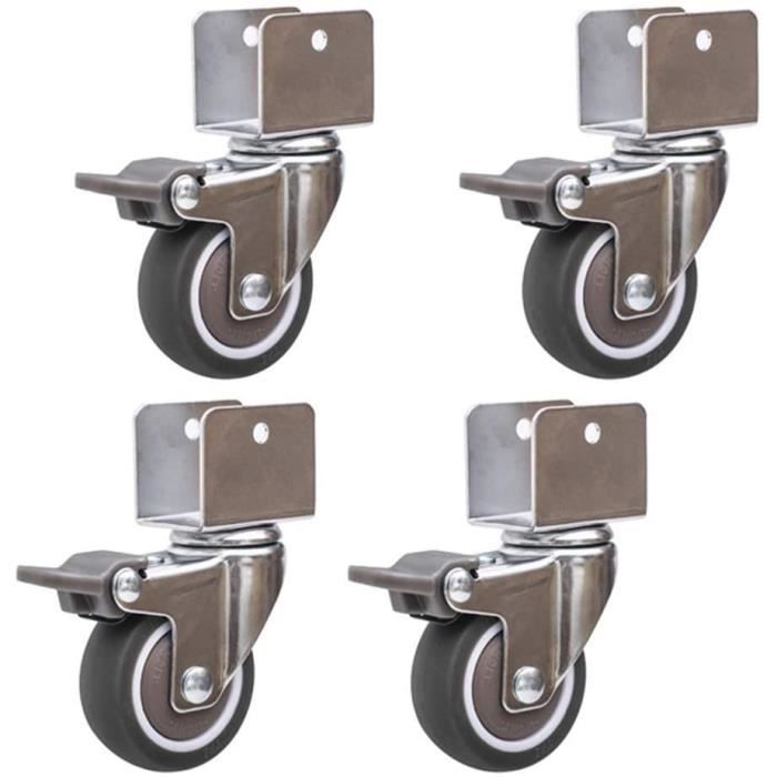 4 Roulettes Pivotantes Lit Bébé 2 Pouces – Caoutchouc Silencieux Avec Frein – Charge 265 Lb – Tige M8x38 Mm Métal
