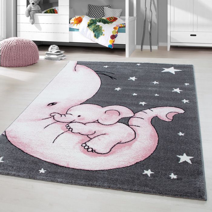 Tapis Pour Chambre D Enfant Ou Bebe Avec Elephant Rose Gris 1x170 Cm Cdiscount Maison