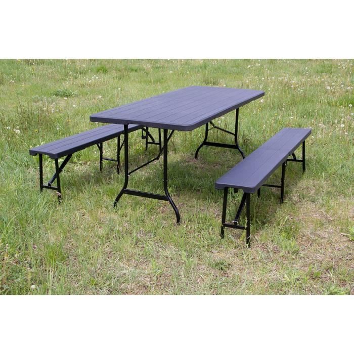 Table 2 Bancs Pliants Ensemble De Brasserie Noir Aspect Bois