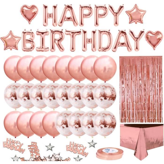 Anniversaire Ballon Rose Kit Guirlande Happy Birthday, Nappe Rose Or,  Rideau à Franges, 24 Ballons Confettis, 4 Ballons étoile et Co - Cdiscount  Maison