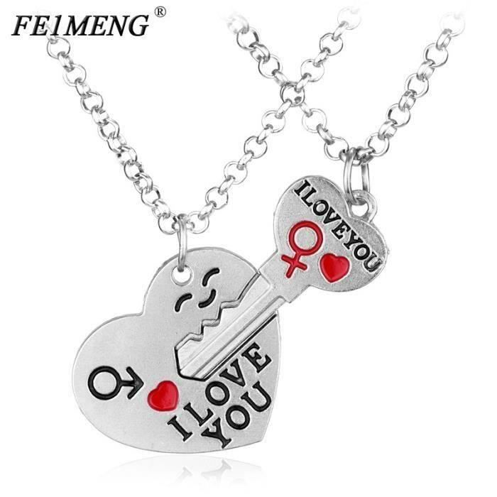 Mode coeur clé collier lettrage je t'aime Couple pendentif