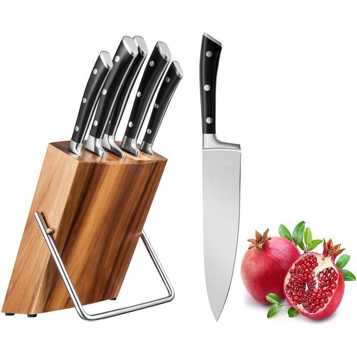 Couteaux de Cuisine, 6 Pièces Set Couteau Cuisine en Acier Inoxydable, Bloc de  Couteaux avec Support en Bois, Idéal comme Cadea A163 - Cdiscount Maison