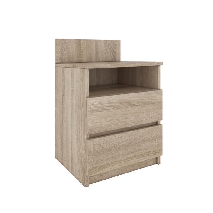 ASTER T1 - Table de chevet contemporaine 59x40x32 - Table de nuit/dappoint 2 tiroirs style scandinave - Meuble de rangement