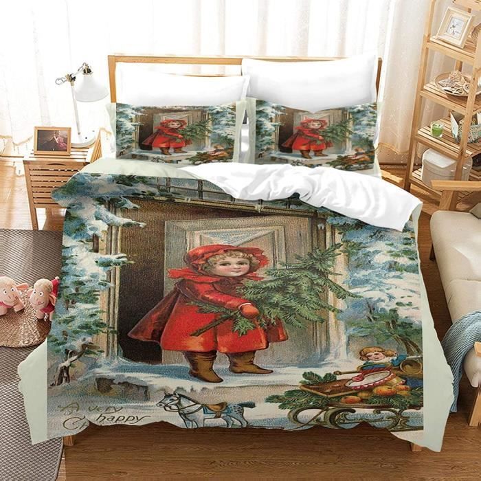 Housse de Couette Jolie Petite Fille Fermeture éclair cachée et 2 Taie