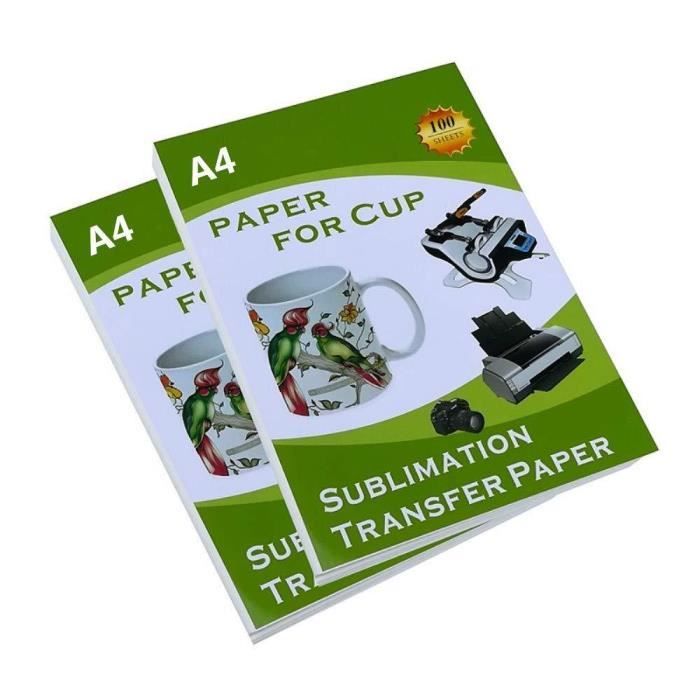 Lot de 100 feuilles de papier transfert par sublimation 21,6 x 27,9 cm Format A4 