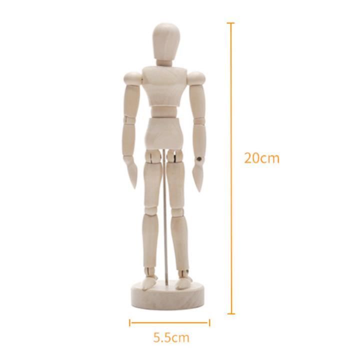 Mannequin Articulé Bois Coozee 30cm - 14 Articulations - Pour Dessin, Art, Référence Anatomique - Support Inclus