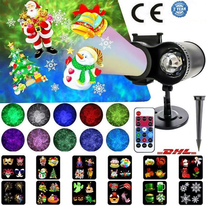 Projecteur Noël Extérieur étanche IP65 - 16 Motifs (flocons, Sapin, Père Noël), 3 Modes, Télécommande, Minuterie - Décoration Maison, Jardin