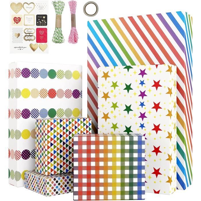 RUSPEPA Rouleau De Papier D'Emballage Cadeau Kraft - Plusieurs Motifs Bleus Et Blancs, Parfaits Pour Les Félicitations, Les Vacances, Chanukah - 6 Rouleaux - 76 X 305 Cm Par Rouleau