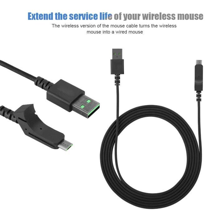 Câble de souris pour ligne USB de remplacement Razer adapté à la souris de jeu sans fil Razer Lancehead 2.2m / 86.6inch