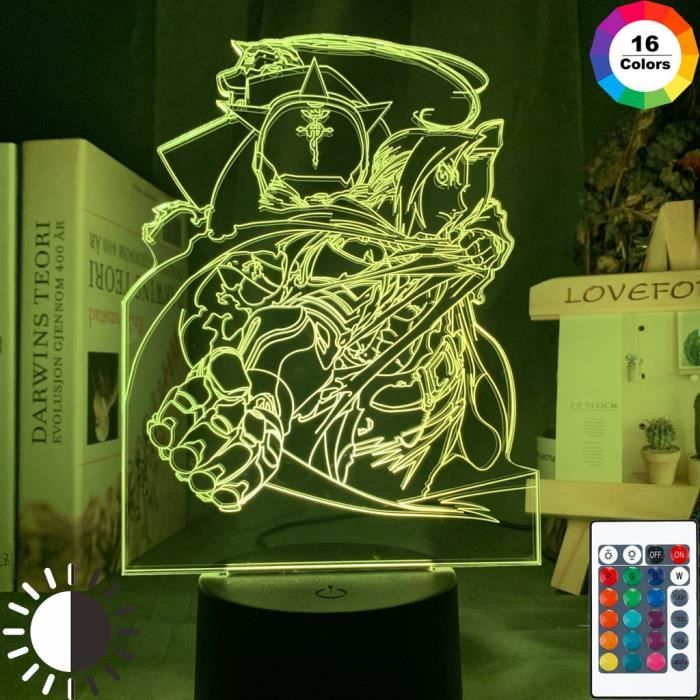 7 couleurs pas de télécommande - Lampe 3d Manga en métal complet figurine de lartiste alchimiste Edward elr