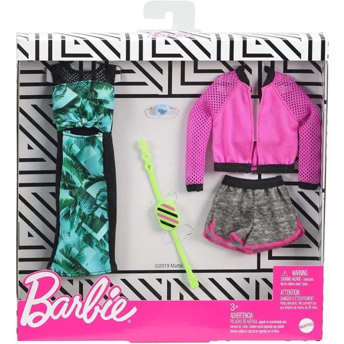 Coffret 2 Habits Barbie : Robe bleue Verte - Jupe Grise Et Veste Rose -  Tenue De Ville - Vetement Poupee - Cdiscount Jeux - Jouets