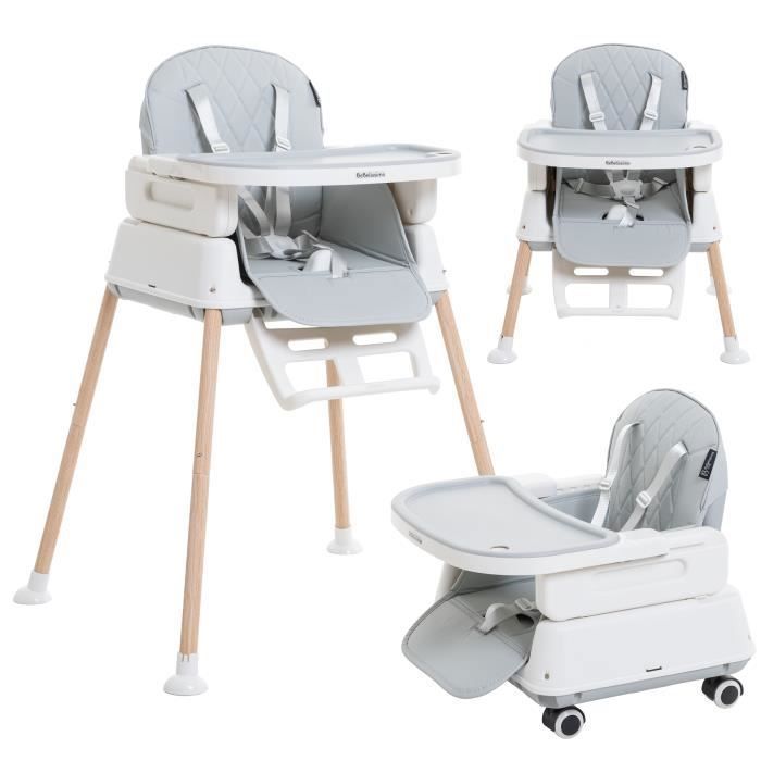Chaise Haute Évolutive DERYAN Curve - De 0 à 50 Kg - Avec Transat Et Coussin - Pliable - Bois