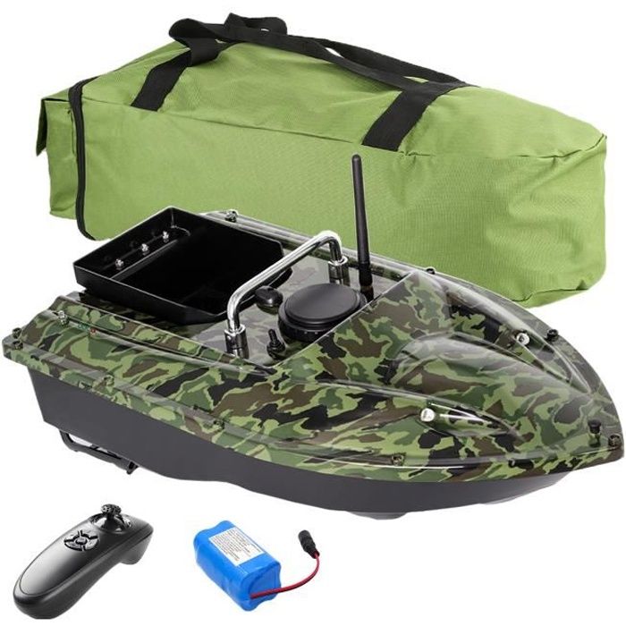 Bateau Appât Pêche Télécommandé Bateau Appâts De Pêche 1,5kg – Télécommande 500m, Batterie 5200mAh, 2 Moteurs, Feux LED, Camouflage – Pour Carpe Et Eaux Vives