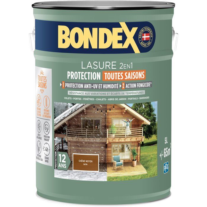 Lasure 2 en 1 protection extérieure Chêne Doré Satin Protection Toutes saisons Bondex - vue 3