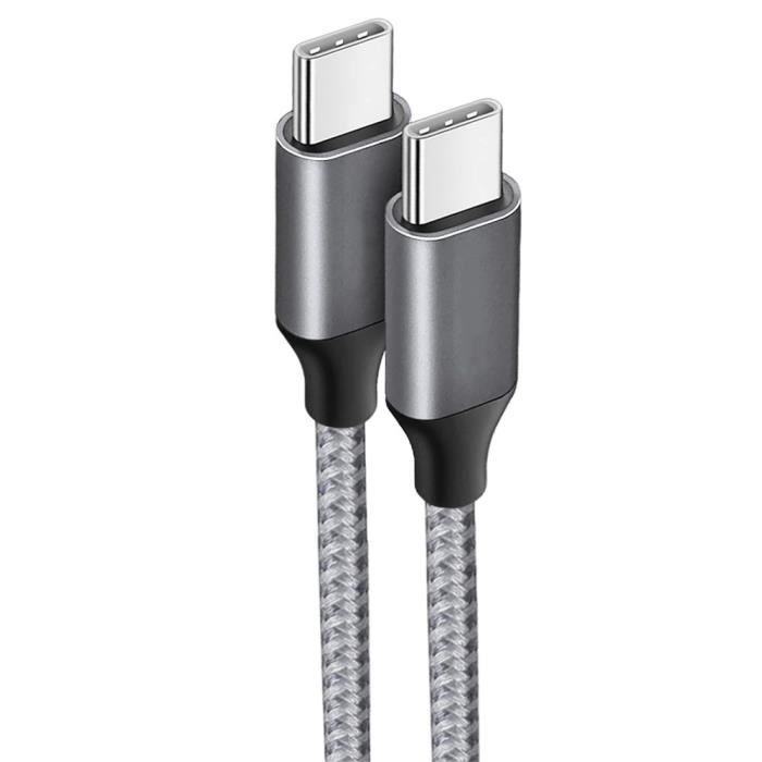 Câble USB-C vers USB-C pour iPhone 15 Pro Max iPhone 15 Pro iPhone 15 Plus  - Nylon Renforcé Gris 1M