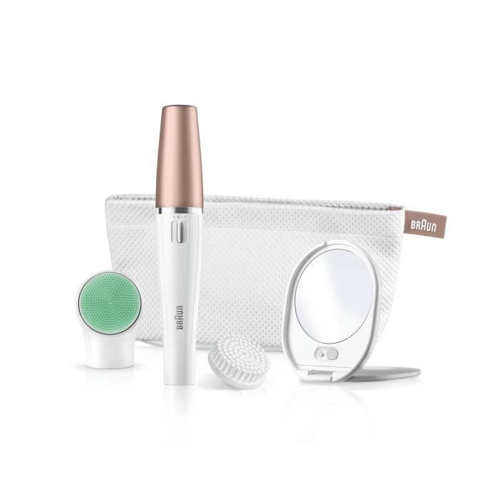 Braun FaceSpa 851V 3-En-1 Épilateur Électrique Femme Visage et Épilation Blanc/Bronze, Brosse Nettoy