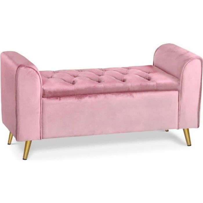 Banc coffre Winnie Velours Rose Pieds Or