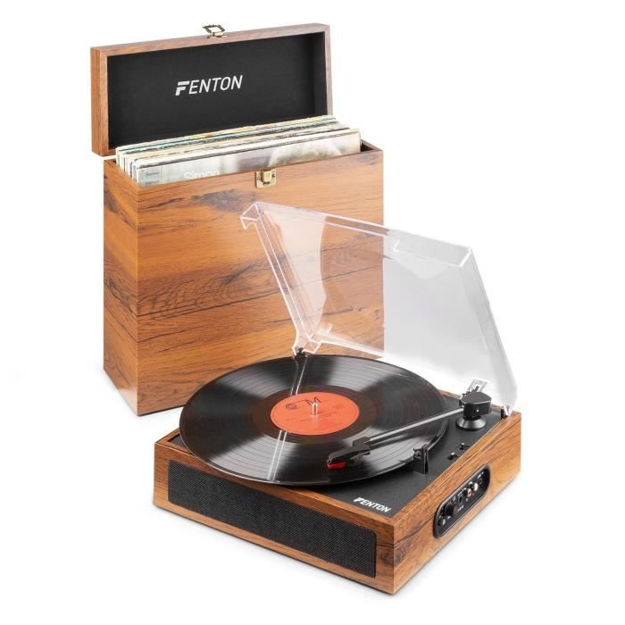 Platine vinyle Bluetooth Fenton RP170L avec valise de rangement et haut-parleurs intégrés - Bois clair