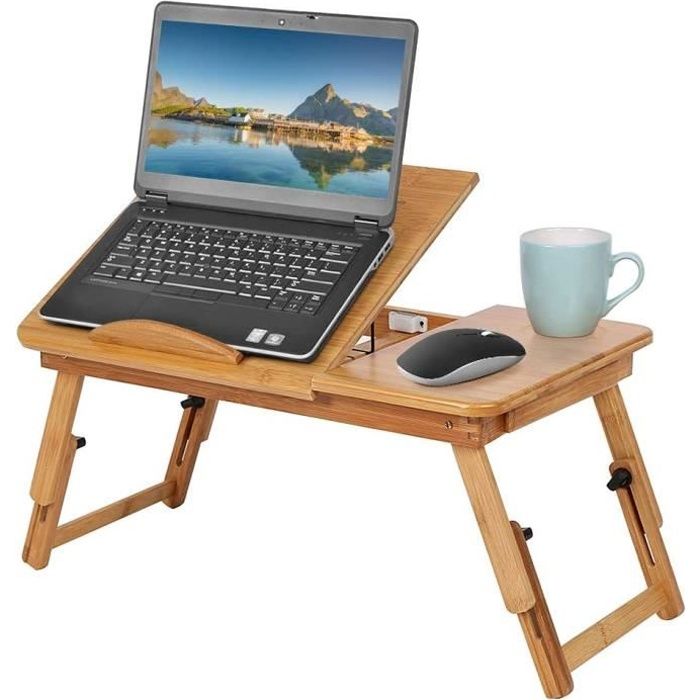 blanc/ noir Relaxdays Table ordinateur portable pliable Table dappoint 2 USB ventilateur de refroidissement H x l x P:30 x 56,5 x 30 cm Support verre souris