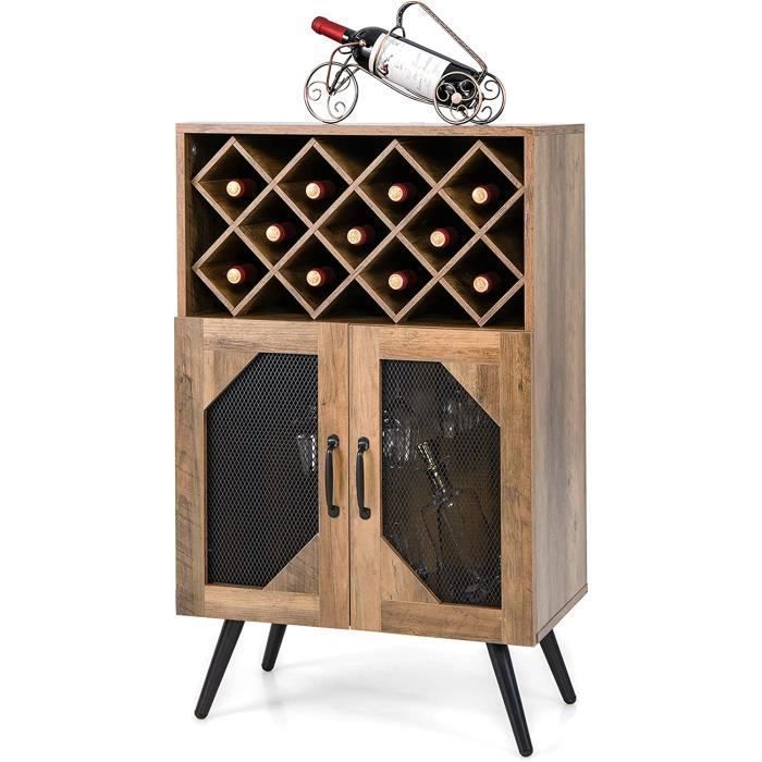 GOPLUS Casier à Vin 18 Bouteilles Avec 3 Étagères Ouvertes Et Tiroir - Style Industriel 74x40x160cm