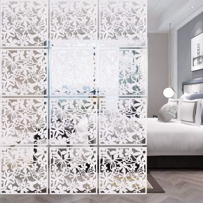 URPIZY Lot De 12 Panneaux Séparateurs De Pièce Suspendus - Design Creux Blanc - Cloisons Décoratives