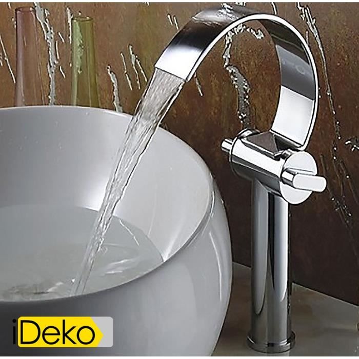 IDeko® Robinet Mitigeur lavabo Fini Chrome Double poignée Robinet Cascade Bassin (Grand)