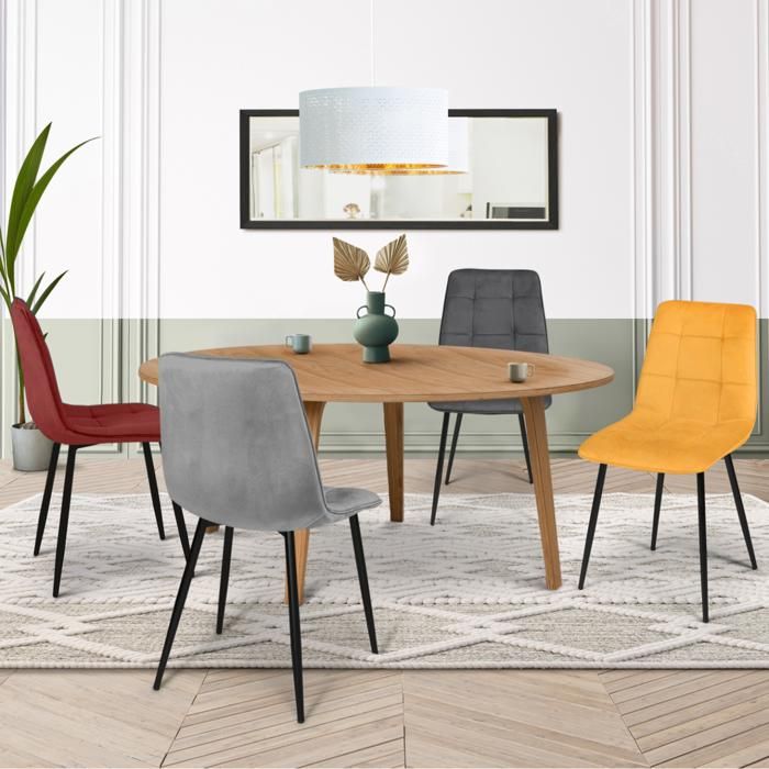 IDMARKET Lot de 4 chaises de salle à manger MILA assise matelassée vintage bordeaux gris foncé gris clair jaune ocre