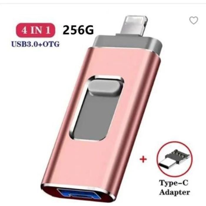 Clé USB 3.0 16 Go 4-en-1 - USB-C, Lightning, USB-A, Pour IOS/Android/PC (rouge)