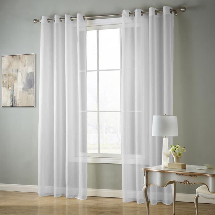 JRING Lot de 2 Rideaux Voilages à œillets - Transparent - Blanc - 140 x 240 cm