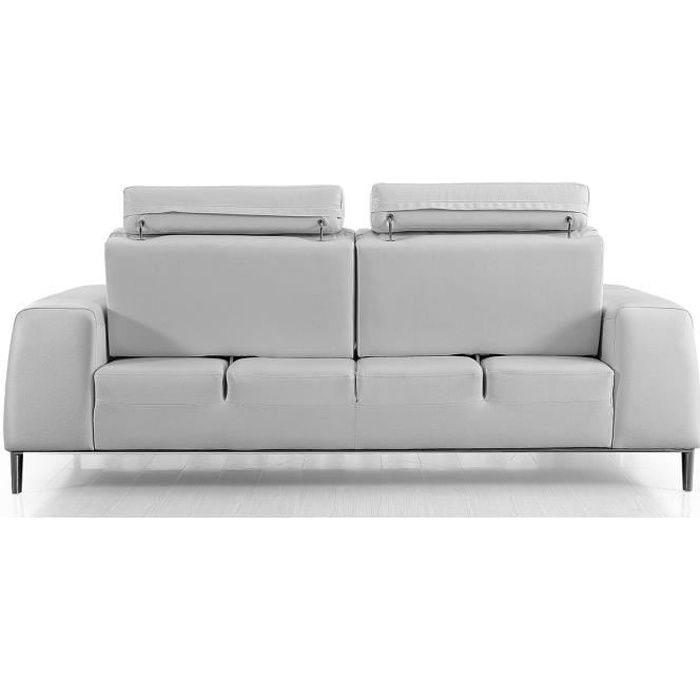 Canapé design avec têtières ajustables 2 places cuir blanc et acier chromé  EWING - Miliboo