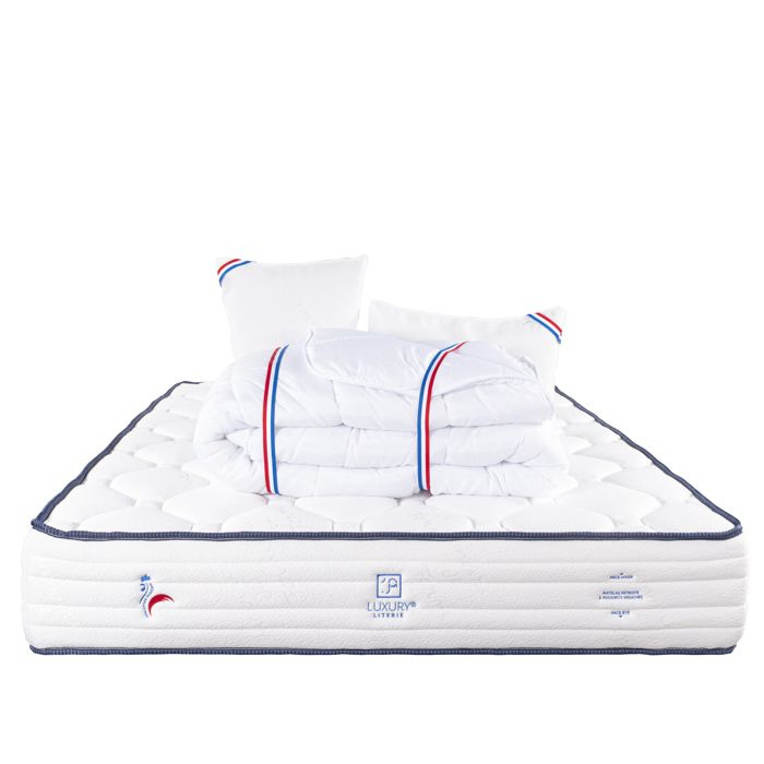 Matelas 140x190 cmPatriote27cmRessorts Ensachésmémoire de formeIndépen. du CouchageSoutien ferme + 2 Oreillers + Couette