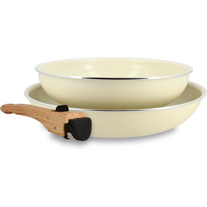 Batterie de cuisine MENASTYL Colorama Aluminium 2 poêles + 1 poigné Coloris crème