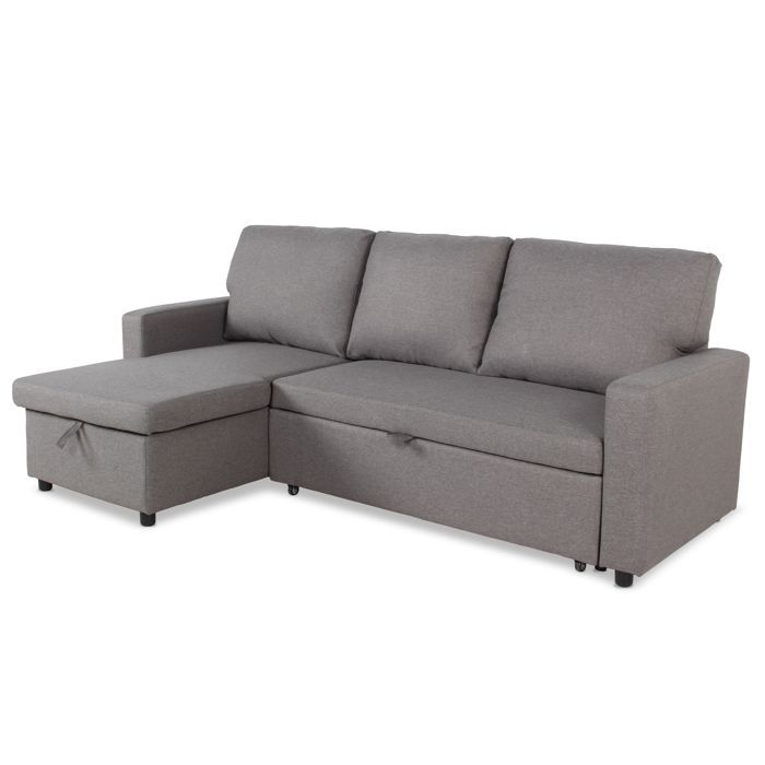 MENZZO Canapé convertible avec angle réversible Baleares Tissu Gris clair -L215 x P129 x H86 cmSurface de couchage : 99 x 186
