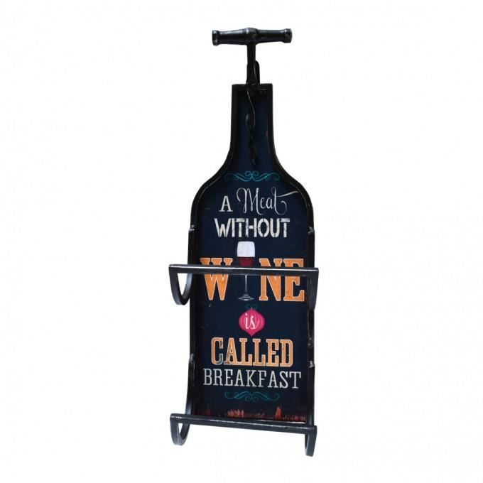 Mobili Rebecca Range Bouteilles Etagere Mur Bois Metal Noir