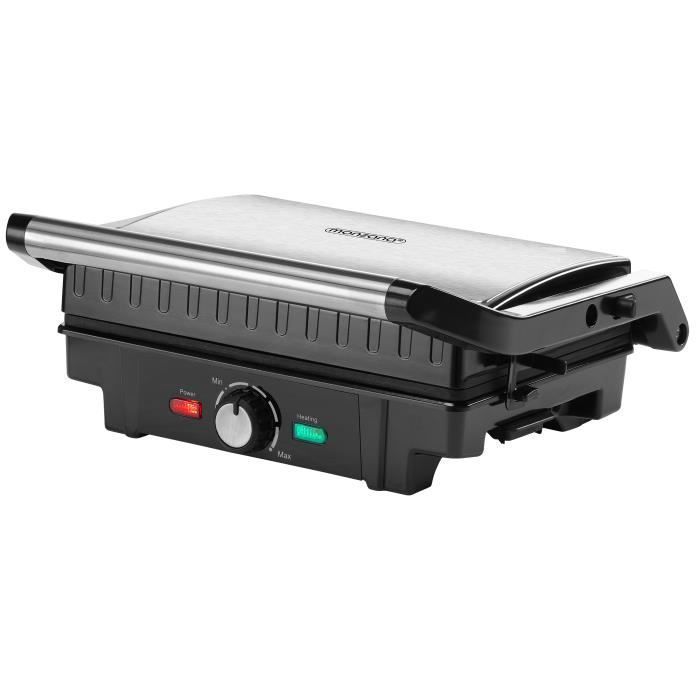 Grill électrique multifonction - MONZANA - Plancha 29x24,5cm - 1600W - Noir et acier