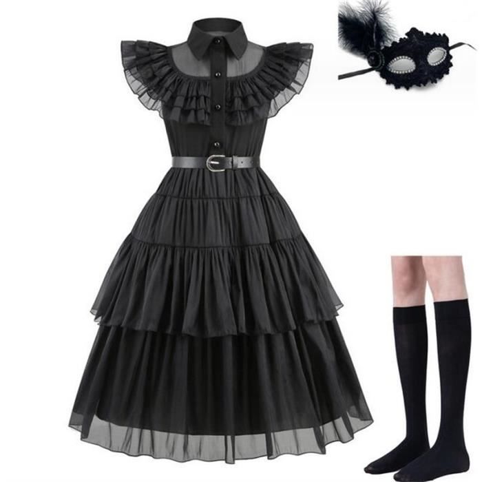Robe Mercredi Addams JINDING Deguisement fille cosplay Halloween Noel Carnaval Fete Noir Noir Cdiscount Pret a Porter