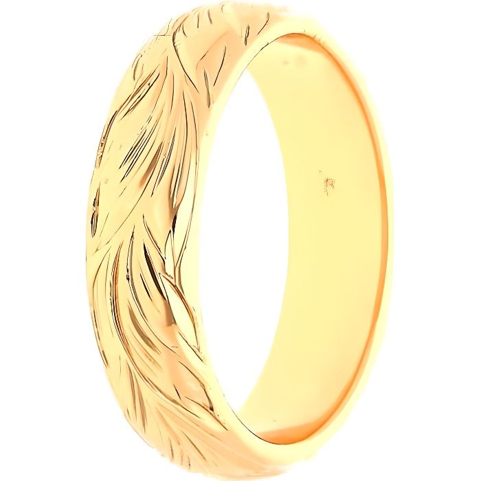 bague anneau alliance ciselée plaqué or jaune 750 (3 tailles au choix)