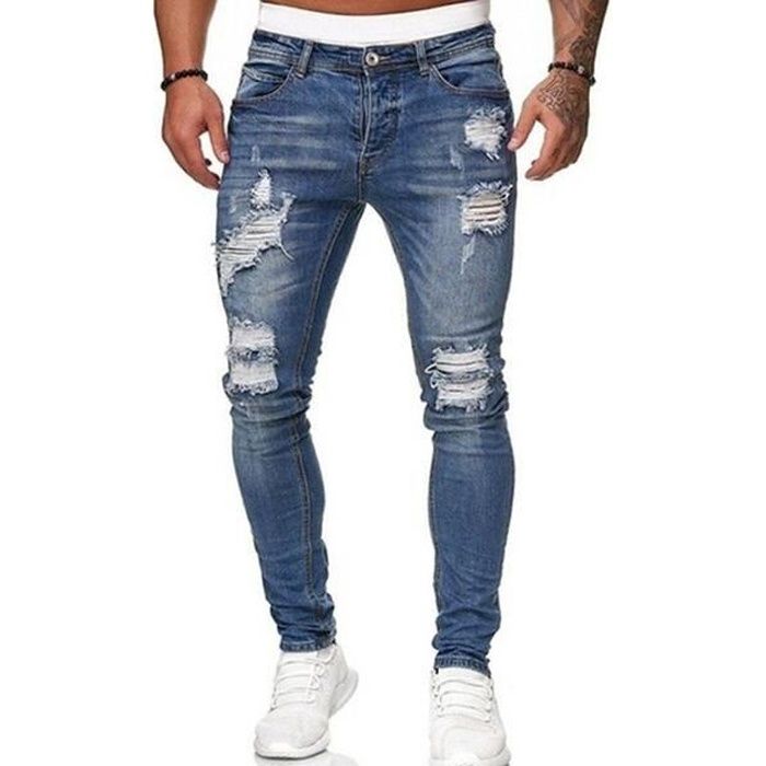 Jeans Hommes Pantalon en Denim Skinny Cargo Bleu2 LH0507PT113