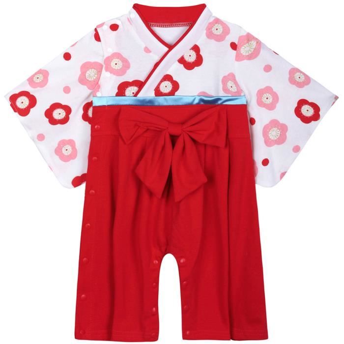 Barboteuses Bebe Fille Japonais Kimono Manches Longue En Coton Mignon Rouge Blanc Rouge Blanc Cdiscount Pret A Porter