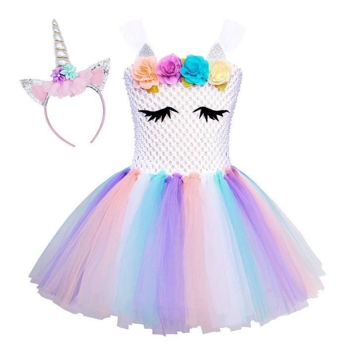 Jurebecia Robe Licorne Fille Enfant Anniversaire Fete Princesse Habiller Bandeau Robes Cosplay Robes Deguisement Blanc Cdiscount Pret A Porter