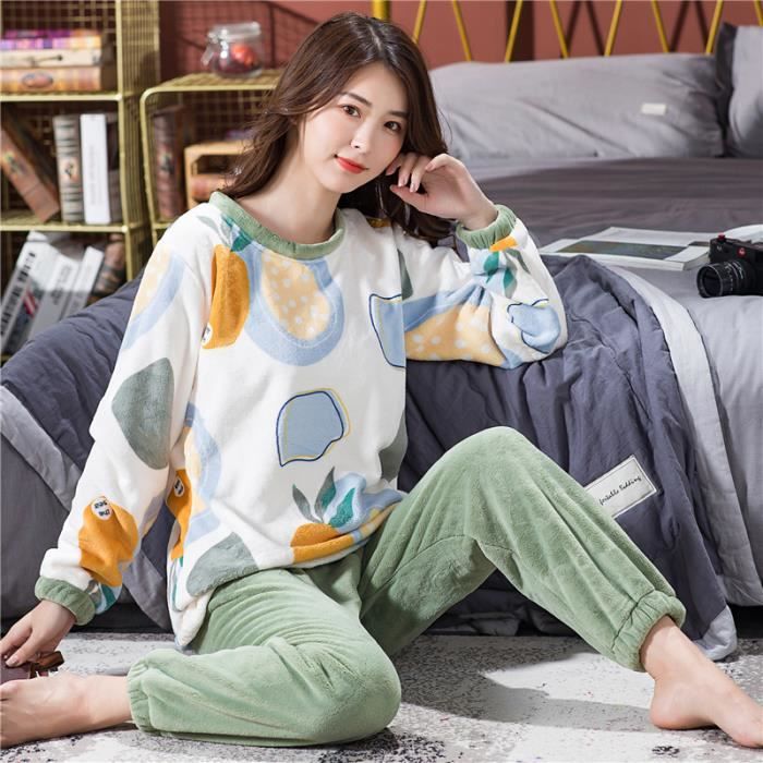 Pyjama flanelle femme Ensemble chaud d hiver pour F63CBn Lemon women Cdiscount Pret a Porter