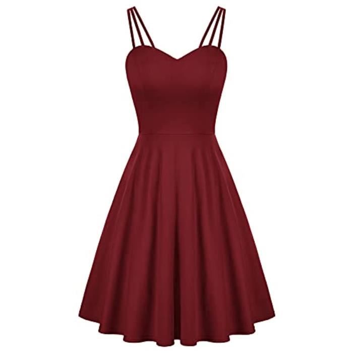 Robe Femme Ajustée évasée En Coton - Col V, Longueur Genou, Fermeture éclair - Toutes Saisons, Matière Douce