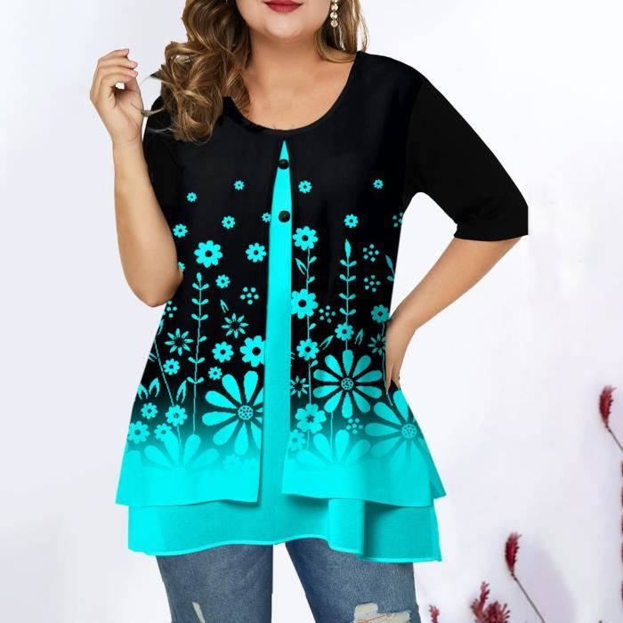 CHEMISIER - BLOUSE - LIQUETTE Femme chemise floral impression gradient couleur plus taille style 