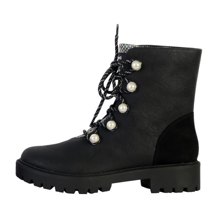 Boots Desigual Cuir Montante Desigual Biker Pearl Noir Femme